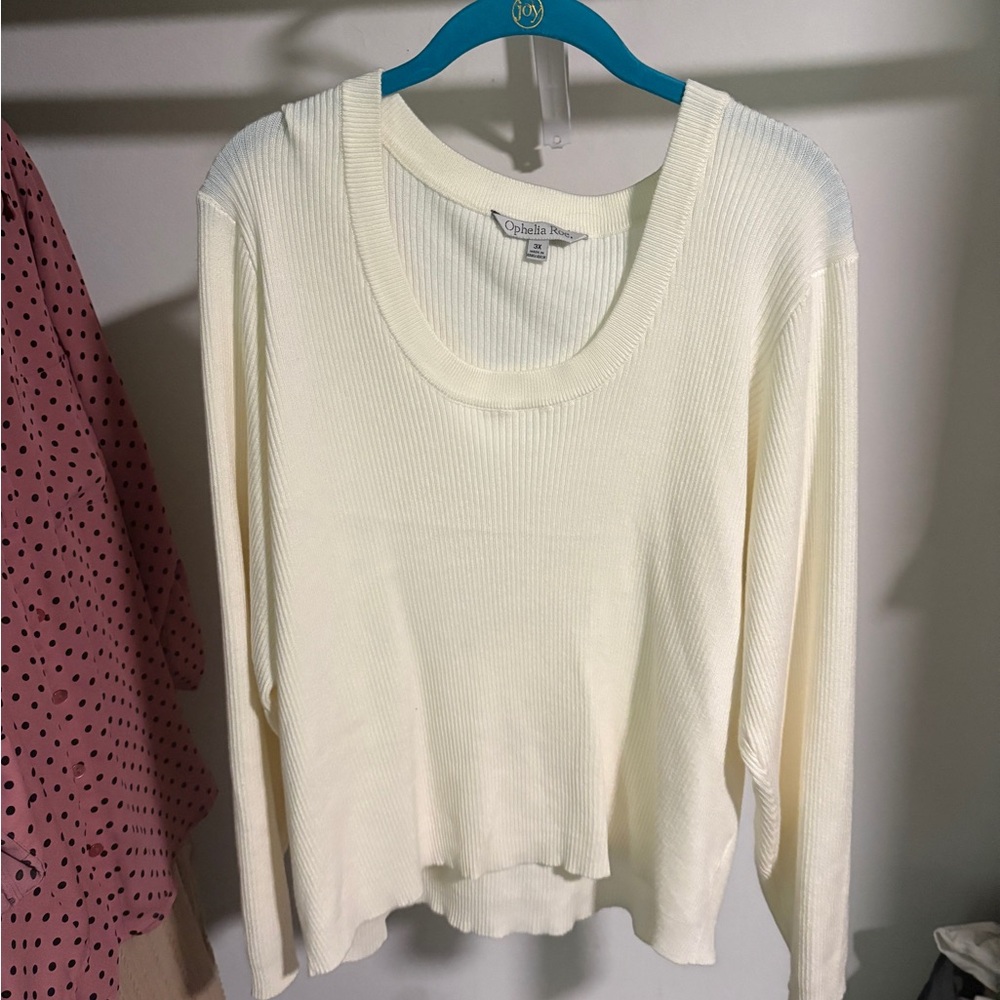 Cream Ribbed Women's Top
